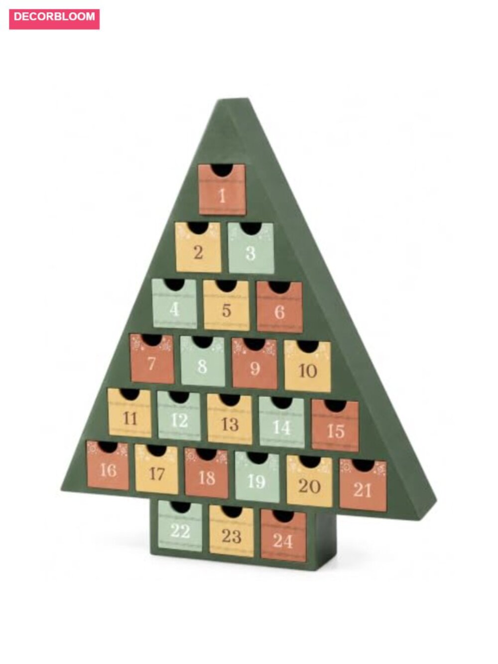 Wooden Advent Calendar 24 Drawers Tree Shape Countdown Christmas